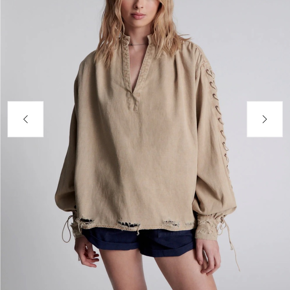 One Teaspoon Johnny Lace Up Denim Shirt - Stone NWT size M Medium Free People
